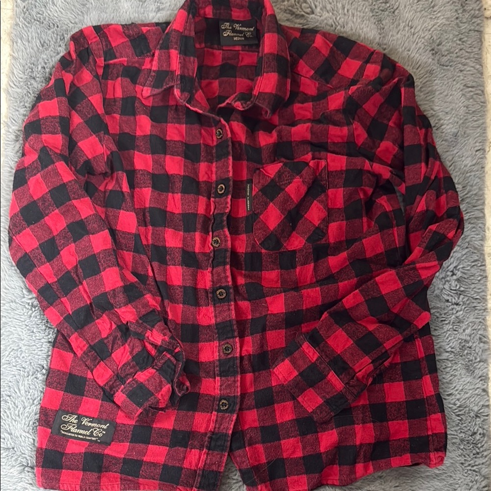 Red and Black Long Sleeve Boxy Button Down Shirt